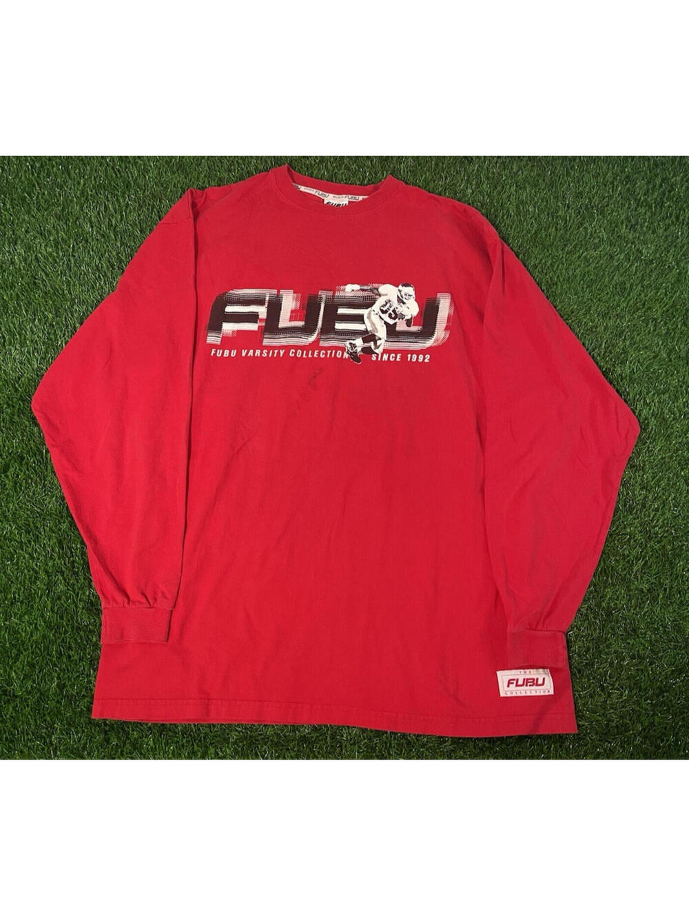 THRASHED Vintage Y2K FUBU Varsity Collection Red Long Sleeve Shirt Mens Size XL